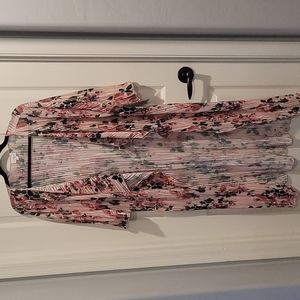 Silky Pink Floral Long Open Cardigan LuLaRoe Shirley M